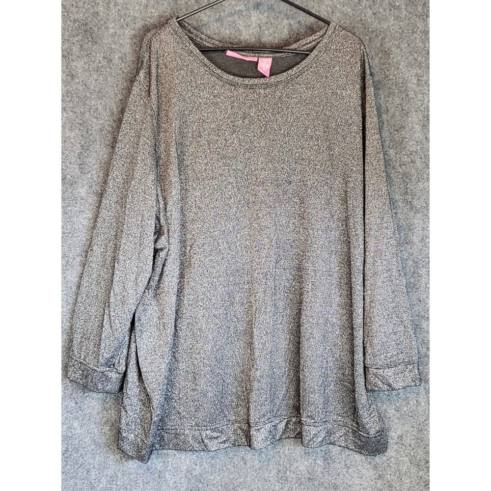 Woman Within Silver Metallic Knit Top Plus Size 3X Long Sleeve Shimmer Shirt
